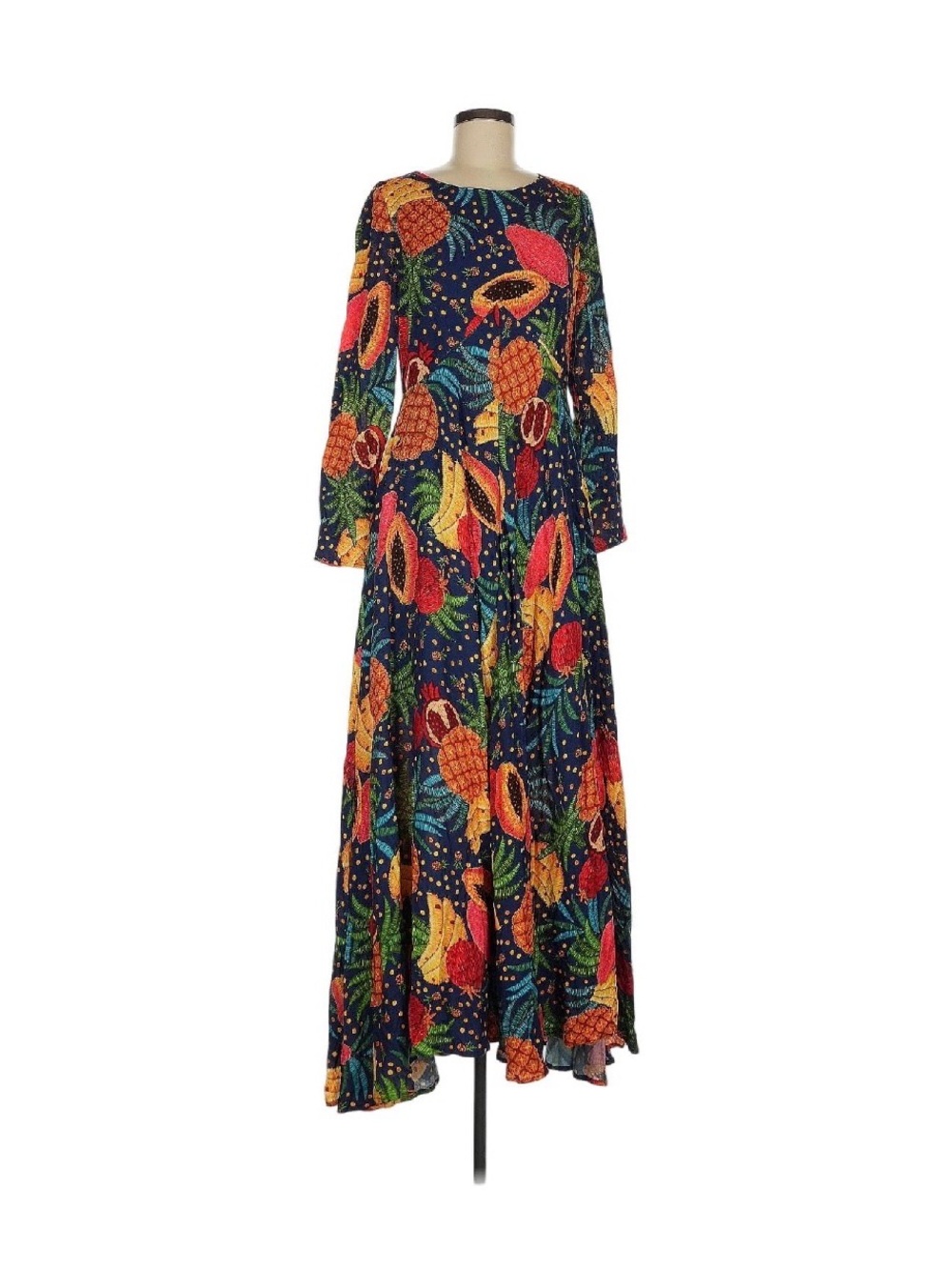 Farm Rio Tropical Fruit Print Long Sleeve Maxi Dress - Navy Multi